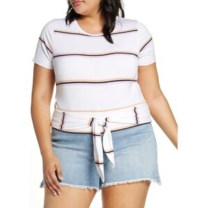 BP. Women's Plus‎ Size Stripe Tie Detail Baby Tee Preppy Y2K